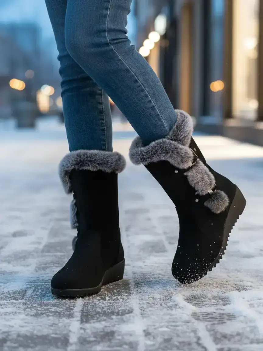 Women's New Winter Snow Boots Fashionable Boots with Fleece Lining, Thickened for Cold Protection and Warmth, Autumn and Winter Korean Style Trendy Boots, Fluffy Winter Boots, Winter Boot Shoes, Suitable for Various Casual Daily
