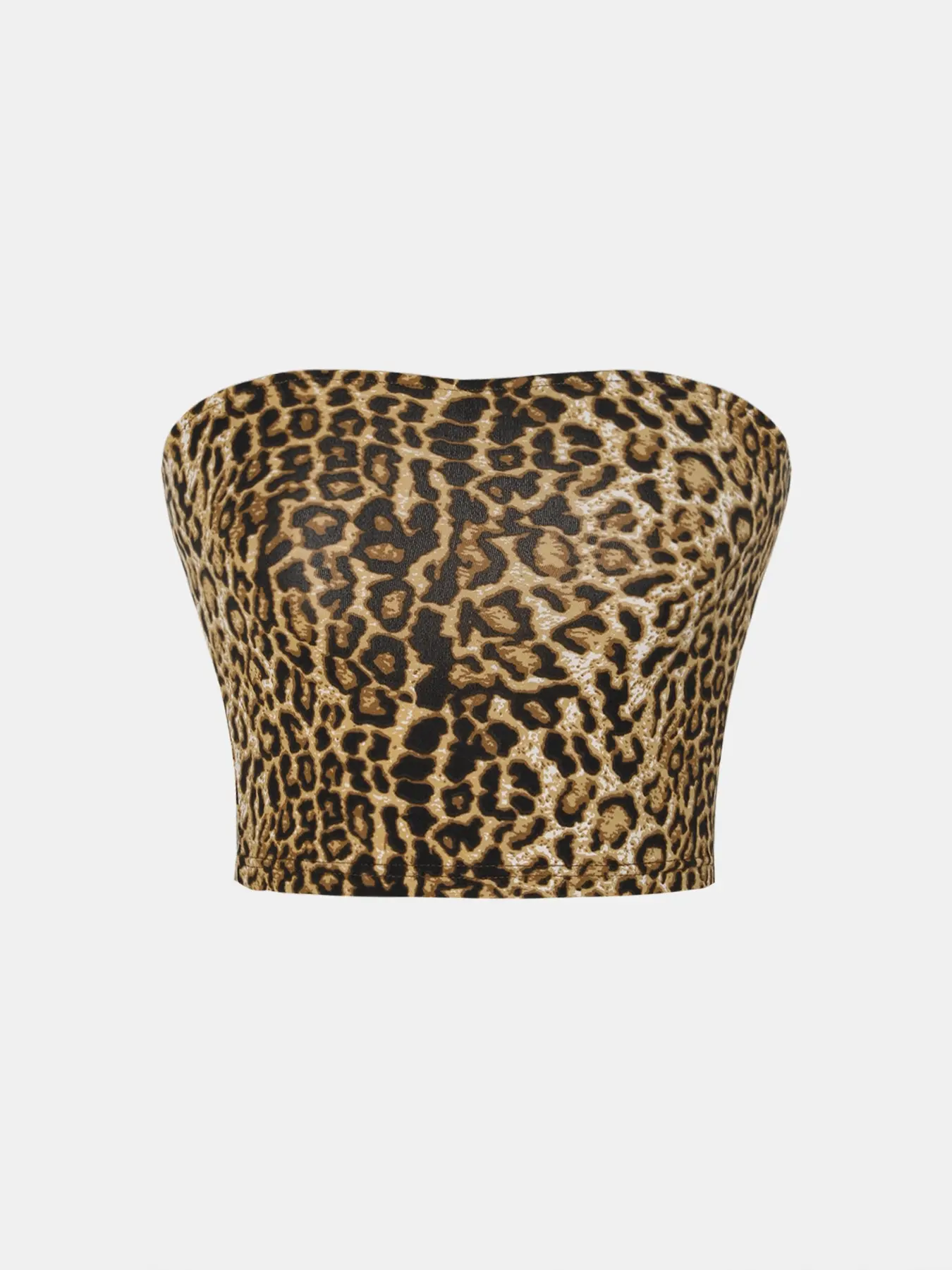 Women's Leopard Print Backless Tanks Crop Short Tube Top Knit Fabric, Breathable Lightweight Chic Casual Sleeveless Strapless Style Top for Summer, Ladies Clothes Womenswear for Daily Wear