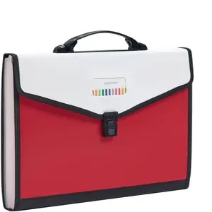 13-Pockets Expanding File Folder with Handle - Legal Size - Plastic Accordion Filling File Folder - Expandable Monthly Portable Paper Document Organizer - for Office School Home - Red