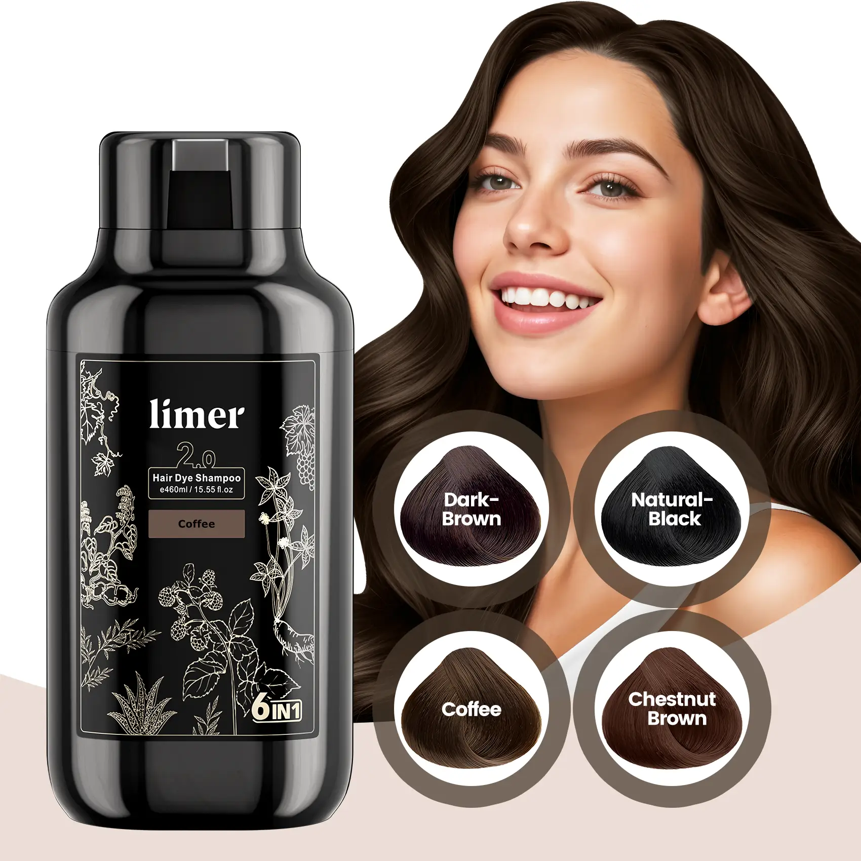 Limer Multicolor 6 in 1 Instant Hair Dye Shampoo, Hair Color for Grey Coverage, Herbal Ingredients, Natural Tinte, Ammonia-Free, Long lasting,Haircare