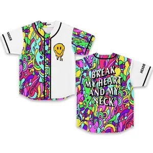 Headbanger Break My Heart And My Neck Baseball Jersey EDM Music Shirt, EDM Festival Family Gift, Unisex Breathable Men's Jersey, 420 Lover Graphic Shirt, Gift For Baseball Fan EDM Electronics Music