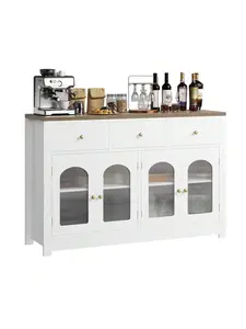 【Christmas Gift】55" Sideboard Buffet Cabinet, Large Wine Sideboard Buffet Table Coffee Bar Cabinet With Drawers,Farmhous Kitchen Display Cabinet With Storage Adjustable Shelf For Dining Living Room White Apartment Furniture Cupboard