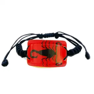 Red Rectangle Shaped Pendant Bracelet with Real Black Scorpion