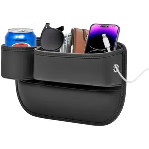 Car Seat Gap Filler with Cup Holder & Storage Box for Phones Keys Cards Drinks Black LEQBO Upgraded Leather Material Adjustable Fit