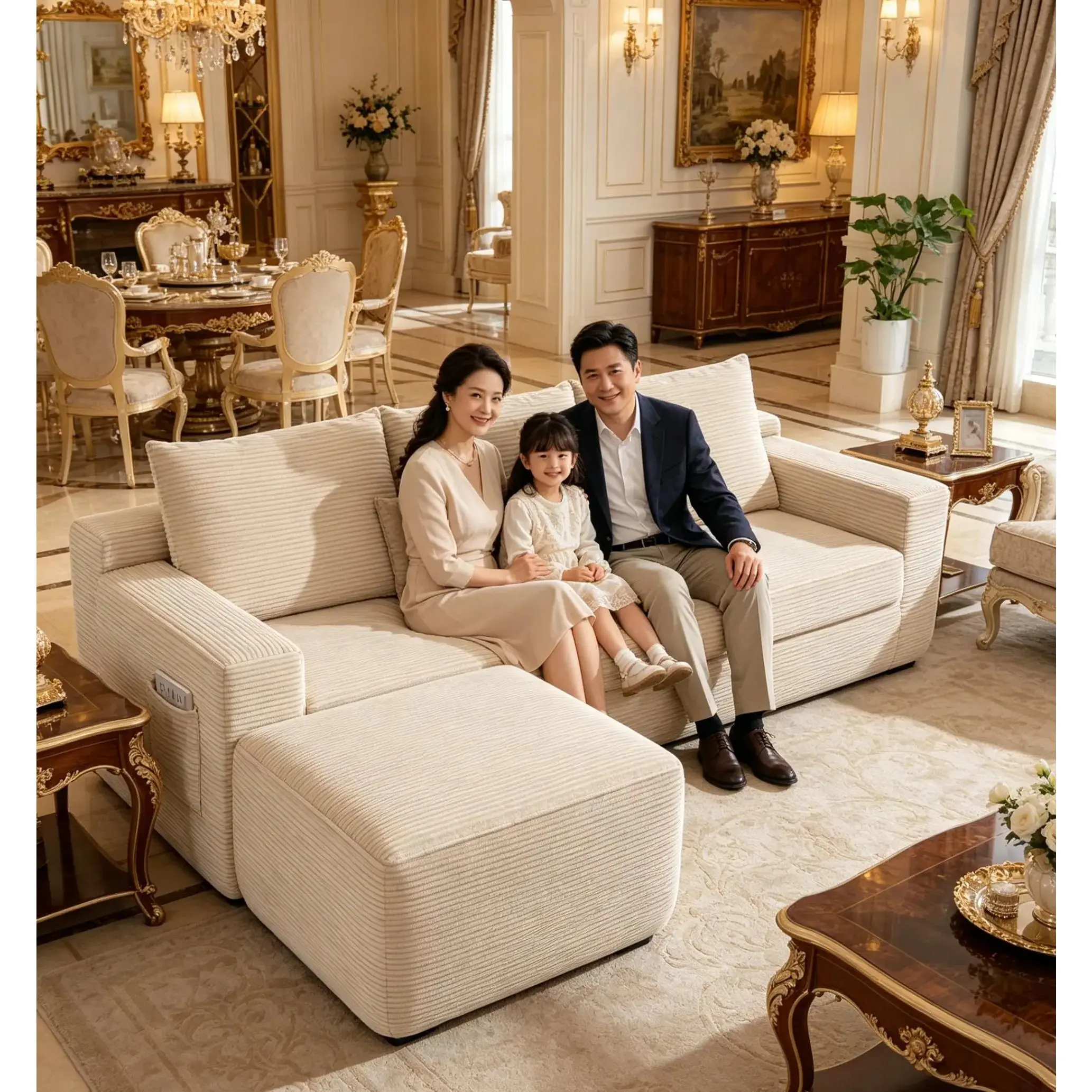L-Shaped Corduroy Lazy Sofa - Chenille Sofa Settee, Fixed Arms, Deep Seat Chaise, Down Foam Cushions, Pre-Assembled Modular Lounge, Classic Comfy Cloud Design, Modern Small Space Living Room Apartment Furniture