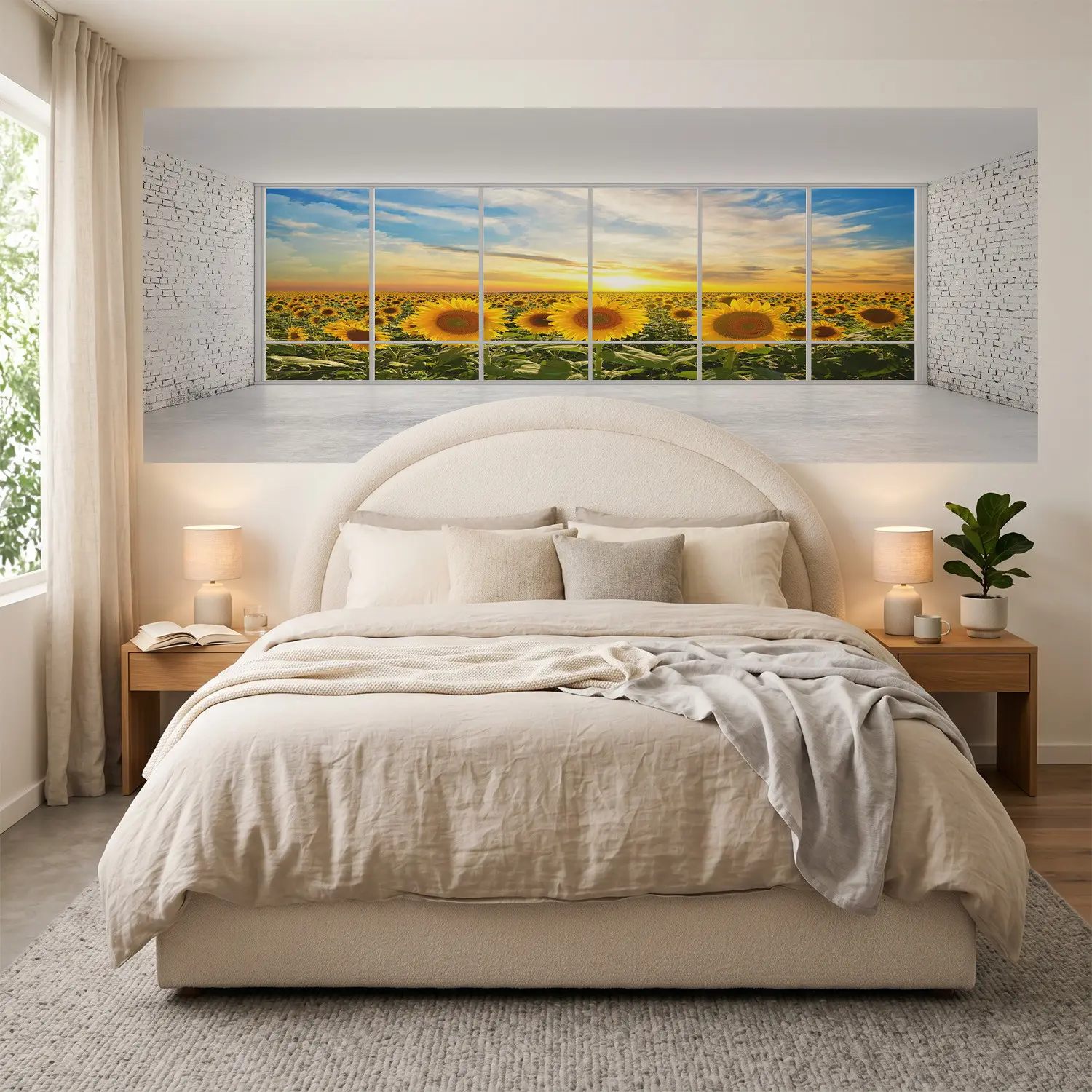 Self-Adhesive PVC Bed Head Sticker, Sunflower Wall Art, High Definition Pattern, Creates Serene Harmonious Atmosphere