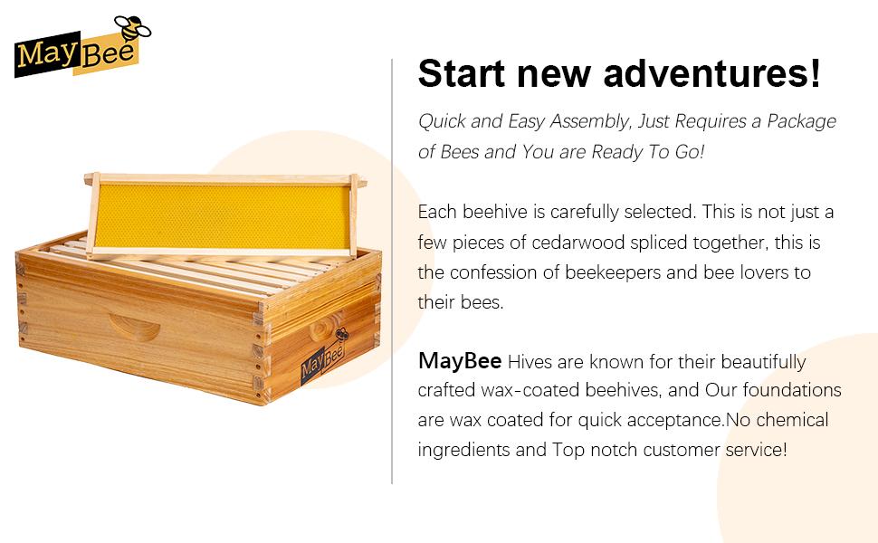 MayBee Hives Unassemble 8/10 Frame Medium Super Bee Box with Waxed Foundations, Durable New Zealand Pine Frames & Natural Honey-Colored Foundations Exterior Durability Beehive