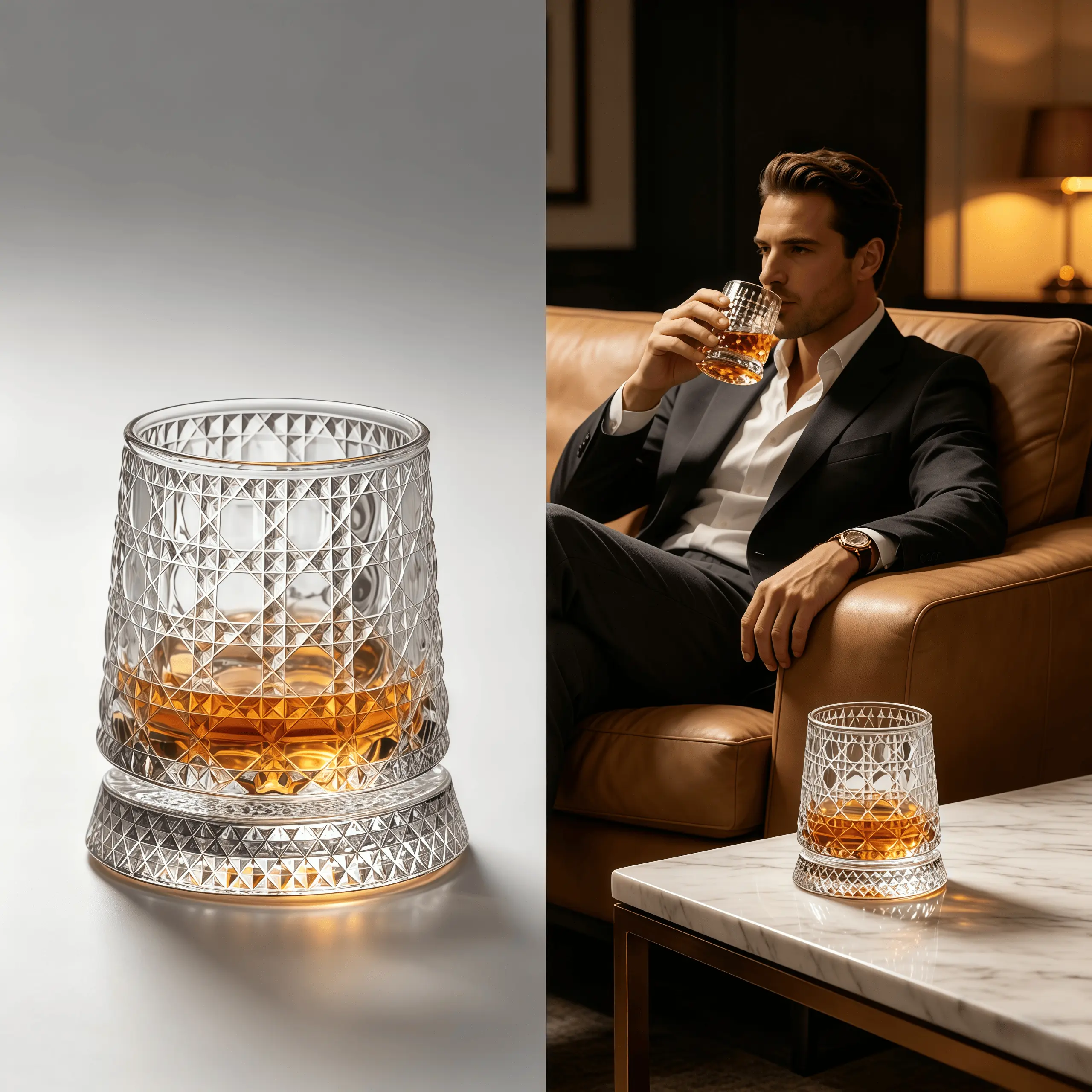360° Rotating Crystal Whisky Glass - 360° Spinning Glassware Drinkware, Durable Indoor-Outdoor Home Party Supply, Stress-Relief Festive Gift for Bourbon Lovers