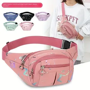 Stylish Women'S Nylon Waist Bag with Adjustable Strap - Casual Multi-Functional Fanny Pack with Multiple Zip Compartments, & Durable for Outdoor Activities, Sports & Daily Use, Secure Travel Pouch |   Fun Printed Waist Bag |   Material, Small Crossbody Ba
