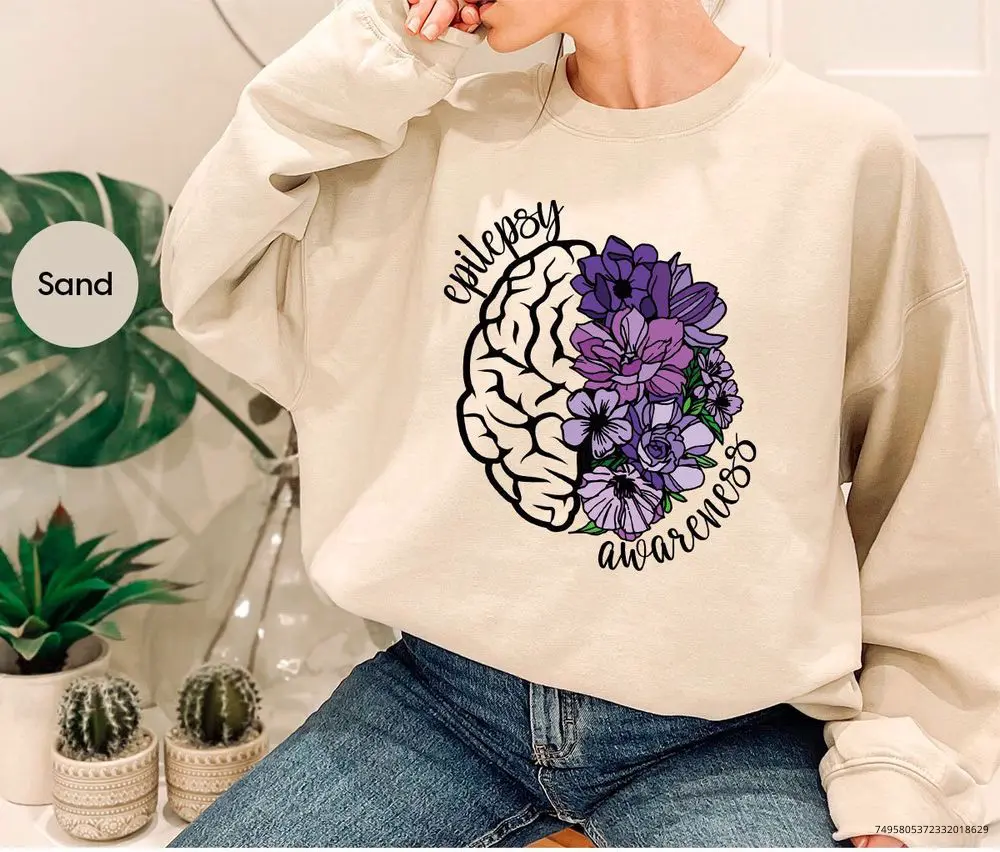 Epilepsy Awareness Crewneck Sweatshirt, Neurodiversity Long Sleeve T-Shirt, Epilepsy Mom Gift, Epilepsy Purple Ribbon Hoodies and Sweaters