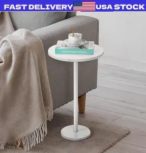 Small Drink Table for Small Spaces Round End Table w/Marble Base for Sofa Couch