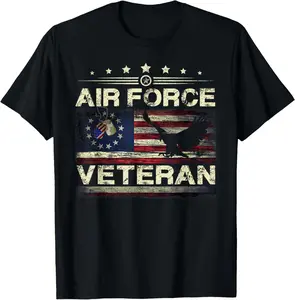 100% Cotton Veteran US Air Force Tshirt - American Betsy Ross Flag T-Shirt