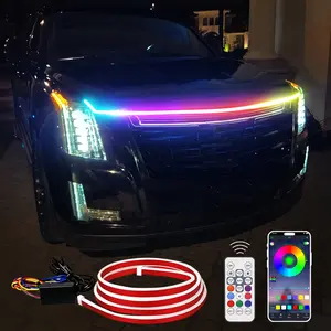 12V RGB LED Car Hood Light Strip, Multicolor Dynamic Scan Start Up Car Ambient Light, Car Ambient Lighting, APP Control Car LED Atmosphere Light Strip, Car Decorative Light with Remote Controller