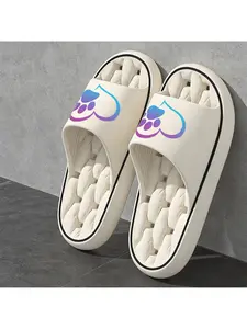 1 pair of dog paw blue heart print design unisex soft EVA open-toe slippers, quick-drying and non-slip, suitable for bathroom, shower, pool, beach, indoor and outdoor use, a must-have for spring and summer