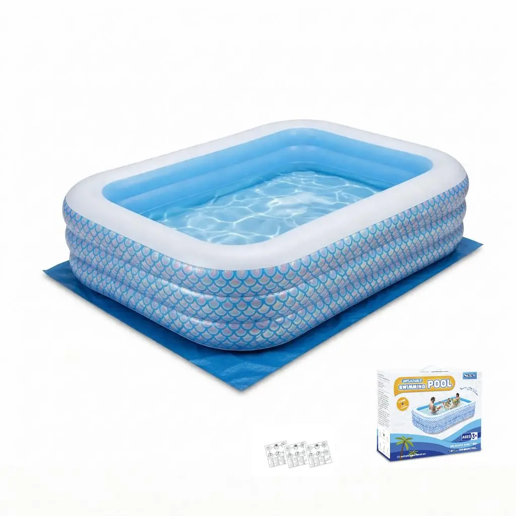 Nattork Giant Inflatable Pool - 3-Layer PVC Material, Large Size 118x68x22in, 315Gal Capacity, Drain Plug, Easy Setup, Durable & Safe, Outdoor Party Water Fun for Kids & Adults, Backyard Gift, Rectangle, Family Fit, Inflatable Pools, 3 Layers