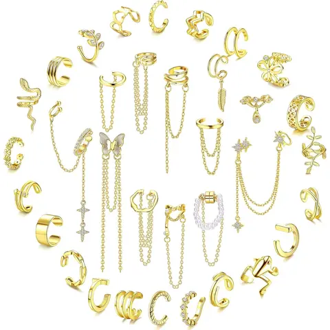 Florideco Women's Clip-On Ear Cuff Earrings Set - Adjustable Size, No-Piercing Fake Piercings, Ear Stacking, Casual Daily Elegance Fashion Costume Jewelry Accessories