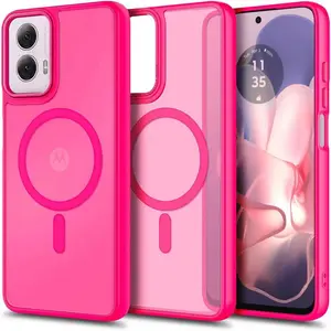 SAGAETR Designed for Motorola Moto G 5G 2024 Magnetic Case [Compatible with] Translucent Matte Scratch-Resistant Back, [Military-Grade Protection] Shockproof Slim Phone Case (Hot Pink)