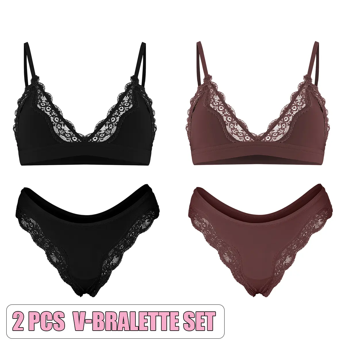 V-Bralette Set(Black/Cocoa)