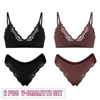V-Bralette Set(Black/Cocoa)