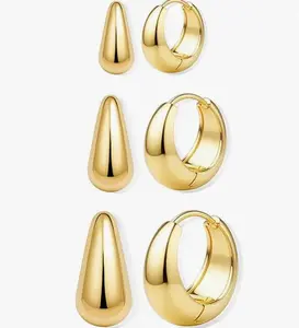 BESTEEL 3Pairs Gold Hoop Earrings Set for Women Chunky Gold Silver Hoop Earrings 14K Gold Filled Hypoallergenic Small Huggie Hoop Earrings Tiny Gold Trendy Thick Hoop Earrings Stacks for Multiple Piercing