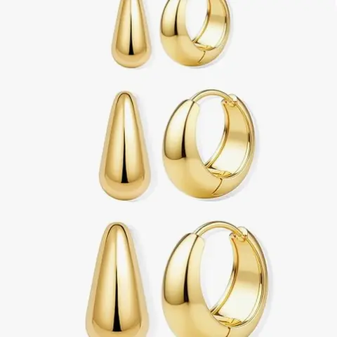 BESTEEL Women's 3-Pair Earring Stacking Set, 14K Gold Filled Shiny Gold-Silver Chunky Thick Huggie Tiny Hypoallergenic Hoops for Multiple Piercings, Shiny Gold Earrings