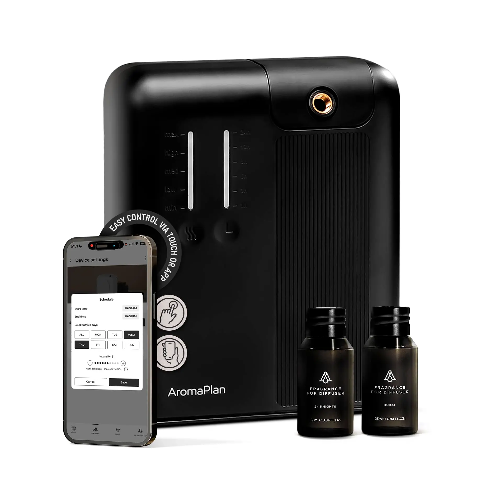 AromaPlan Pro Smart DAP Waterless Aromatherapy Diffuser - Black, 2 Diffuser Oils Included, 2000 Sq Ft Coverage, Home Room Appliance, Aromatherapy Diffusers, Diffuser For Home