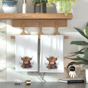 2-Piece Cow Household Kitchen Towel Set, Dishwashing Cloth & Hand Towel, Decorative Kitchen Towels with Unique and Adorable Design, Neighbors Gift, Sweet Housewarming Present