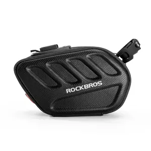 ROCKBROS 3D Shell Saddle Bike Seat Bag with Light Tail Durable EVA Carbon Texture 0.45L Capacity IPX6 Waterproof USB Rechargeable