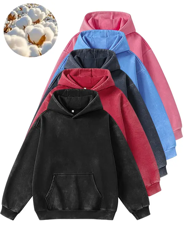 Unisex vintage washed pullover hoodie, oversized loose fit hooded sweatshirt with kangaroo pocket, casual streetwear long sleeve hoodie for men and women
