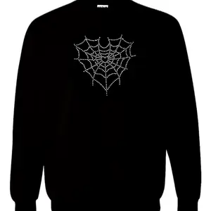 Spiderweb Rhinestone Crewneck, Fall Crewneck, Rhinestone crewneck, rhinestone sweater, holiday Crewneck, cozy crewneck, cute sweater, Spooky Season Sweater Pullover Womenswear Sweatshirts, Spiderweb Crewneck, Rhinestone Sweater Halloween Casual Hoodie