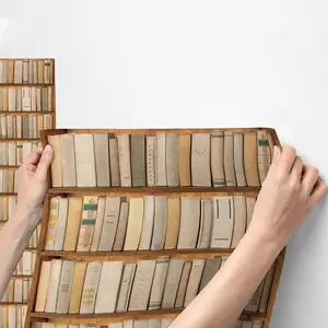 Retro Bookshelf Pattern Wallpaper, Waterproof Moisture-proof Self-adhesive Wallpaper, Decorative Wallpaper for Home Living Room Kitchen Bedroom