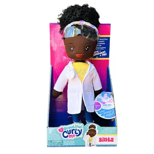 Binta STEM Plush Doll 14 Inches - Soft Plush Black Doll with Natural Curly Hair & Science Lab Coat - Perfect Gift for Girls Ages 3+