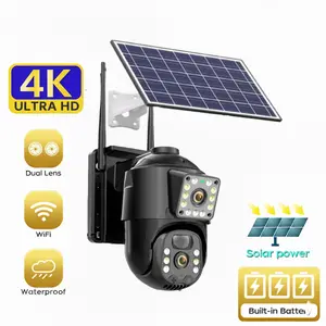 Dual Lens Solar Security Cameras Wireless Outdoor 4K Full HD Video 360° View Pan/Tilt Home Security Camera with Color Night Vision Easy to Install PIR Alarm 2.4GHz & 5GHz WiFi Waterproof