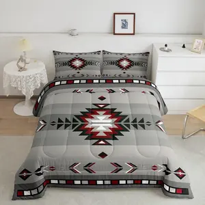 Southwest Native Design Luxury Bedding Set,Southwestern Geometric Designer Comforter Set,Soft Tribal Comforter,Vintage Grey Breathable Duvet Set