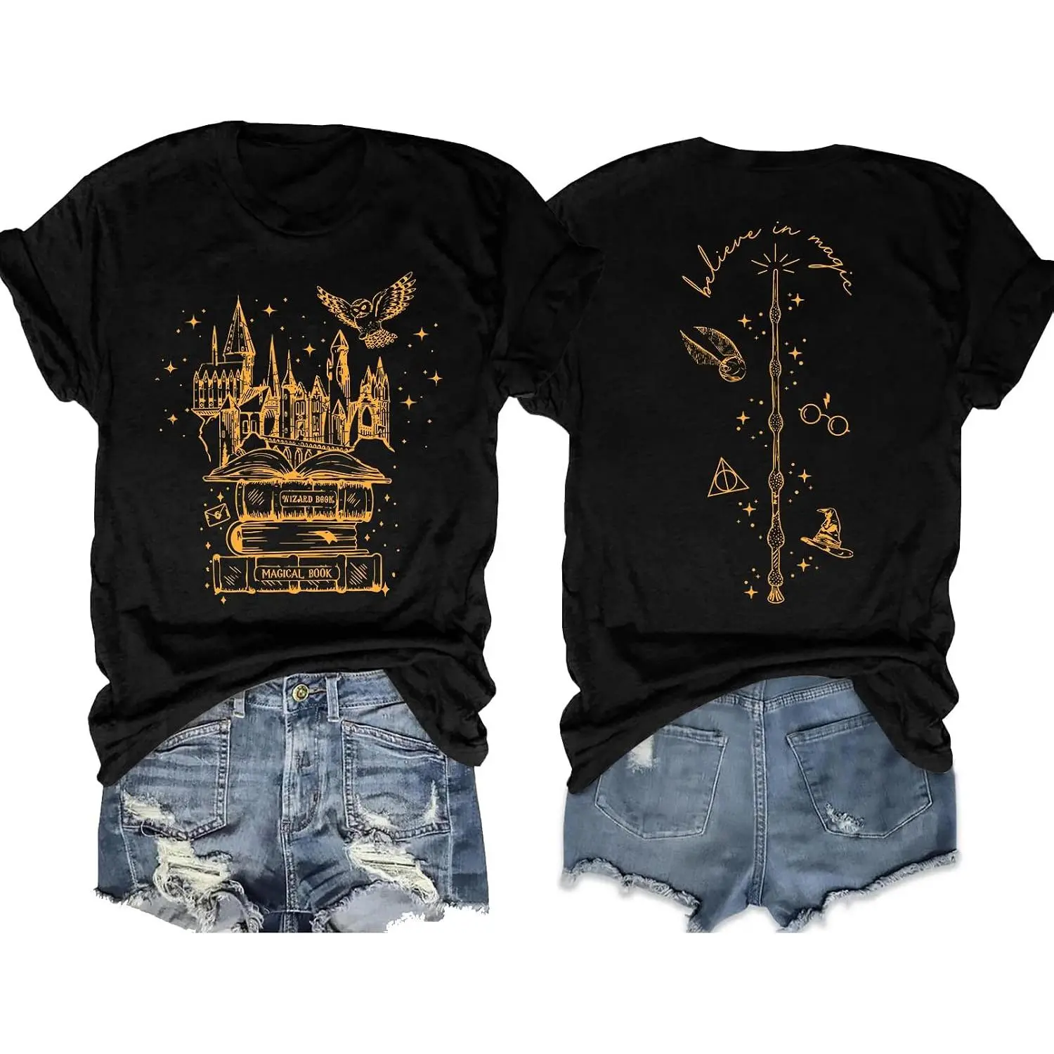 Magical Shirts for Women Book Magic Graphic Shirt Flourish and Blotts T-Shirt Wizard Tees Holiday Vacation Tops