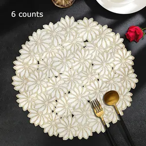 6-Piece Floral Round Vinyl Table Mats, Waterproof Durable Reusable, Ideal for Anniversary, Wedding Events, Kitchen Use