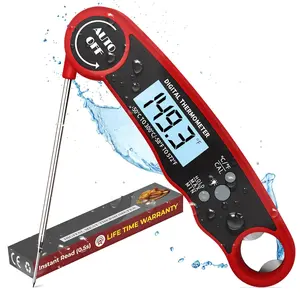 Digital Meat Thermometer with Backlight & Bottle Opener Waterproof for Cooking Candy Making Grill Kitchen Thermometer Instant Read Food Thermometer Red and Black