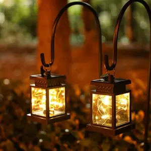 Set of 2 Solar Lantern Lights Outdoor  Solar  Table Lamp Hanging Lighting with Warm LED Fairy String Lights for Patio Garden Landscape Decoration Yard Lawnwith Clamp
