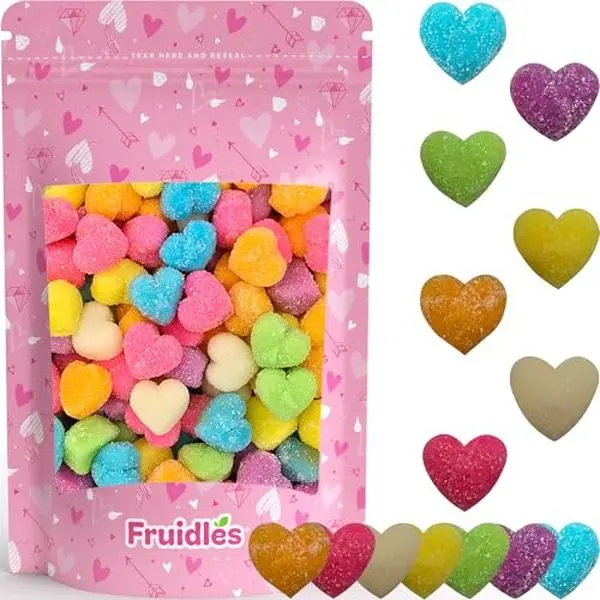 Fruidles Valentine's Share The Love Gummi Heart Candy Holiday Treats, BlueRaspberry, Watermelon, Mango, Green Apple, Orange, Grape, Pineapple Delicious Gummy Candy, Fun and Festive Snacking, Party Favor (Half-Pound)