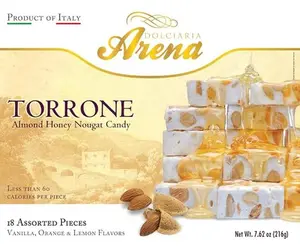 Dolciaria Arena Assorted Italian Torrone – 18 Almond Honey Nougat Pieces – Vanilla, Lemon & Orange Flavors – Less Than 60 Calories Each – Made in Italy – 7.62 oz Box