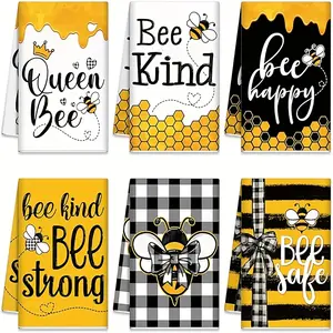 Farmhouse Bee Print Kitchen Towels Set of 6 (16x24 in) - Queen Bee Yellow Smooth Microfiber Dish Towels, Lightweight Absorbent Cleaning Gift