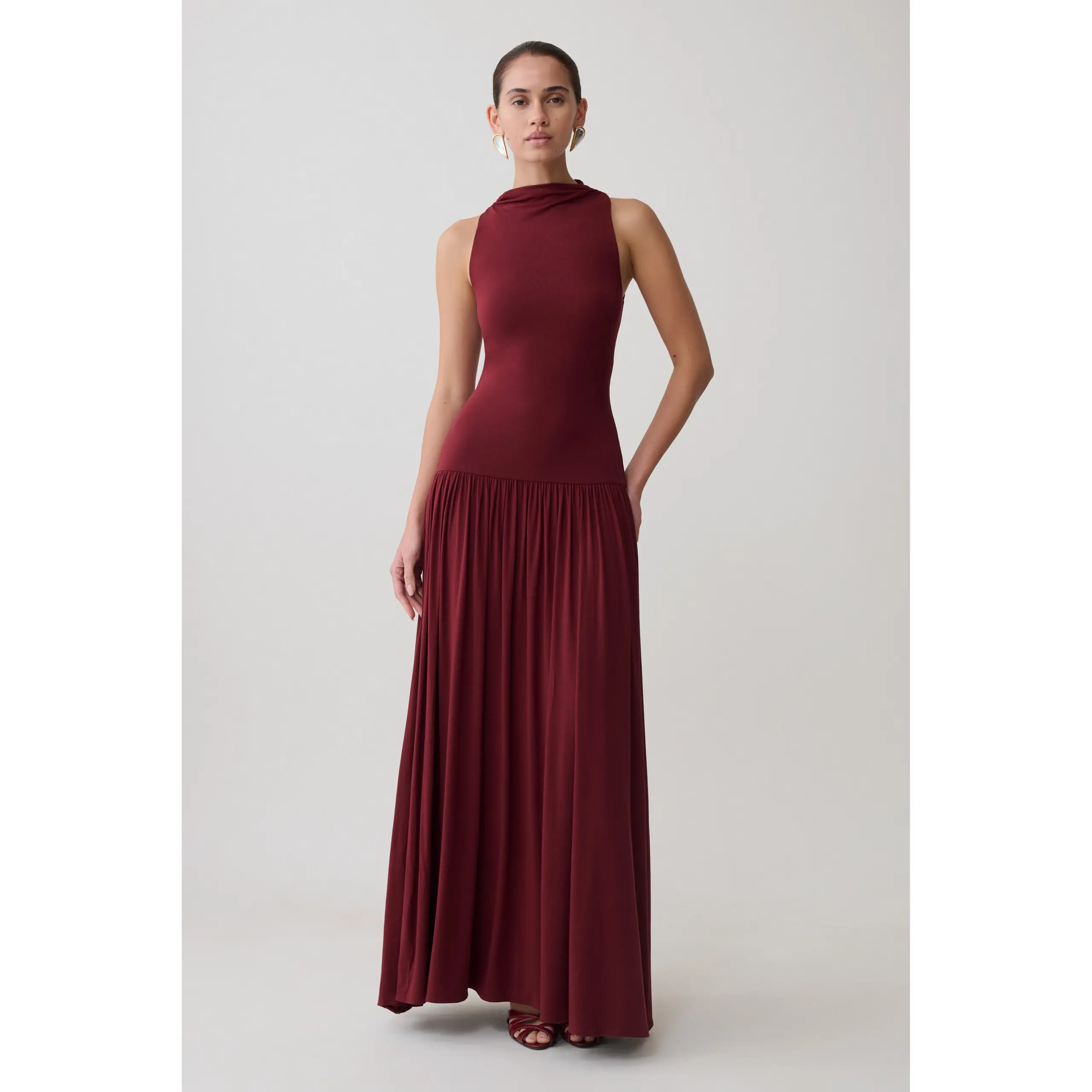 Zsela High Neck Modal Maxi Dress - Wine