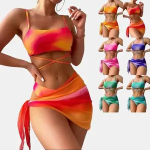 Bikini Set 3 Pieces for Women - Adjustable Cross-Strap Top, Classic Bikini & Tie-Dye Pareo - Comfortable, Stylish, Multicolor for Summer Beachwear
