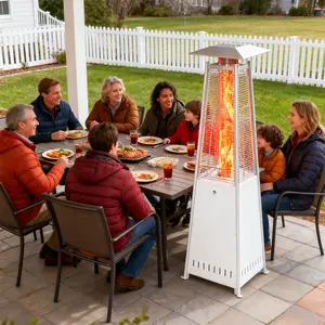 Pyramid Patio Heater with LED Light, 48000 BTU Outdoor Propane Heater with Wheels & Pulse Ignition, Safety Shut-Off, Stainless Steel Tower Heater for Backyard, Garden, Deck & Patio – Outdoor Heating Solution, Patio Accessories