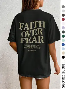 Women's Letter Print Drop Shoulder Tee, Casual Half Sleeve Round Neck T-Shirt for Summer, Women's Top for Daily Wear, Womenswear, Lady