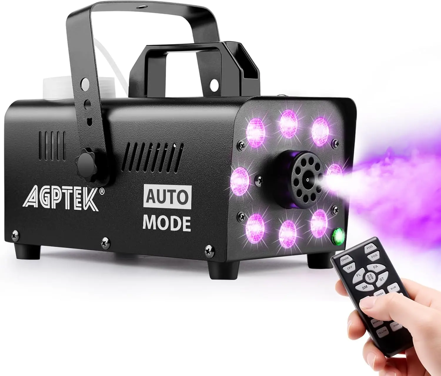 600W Party Smoke Machine, 4000CFM, RGB Lights, 12 LED Light Effects, Low Fluid Auto Shutoff, Upgrade Auto Mode, Wireless Remote, Dry Run Protection, for Wedding DJ Stage, Indoor Outdoor Festive Use