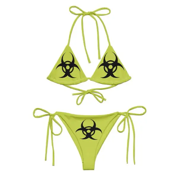 Lime Green Y2K Biohazard Bikini Set - Halter Top & V-String Bottoms for Women