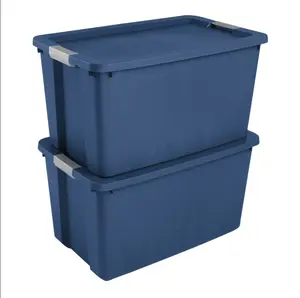 (2 pack) Sterilite 34 Gallon Extra-Large Storage Bin, Plastic Storage Container with Latch Lid, Blue