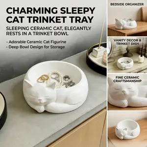 Sleeping cat jewelry tray, cute cat-shaped small item dish, decorative desktop storage box, for rings and earrings