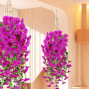 [Artificial Flowers] 4pcs Artificial Hanging Flowers | Fake Wisteria Bouquet for Wall, Home, Room, Garden, Wedding, Indoor, Outdoor Summer Decoration - Wedding Scene Layout - Mother's Day Decoration Flowers